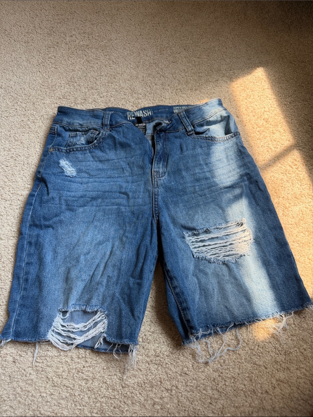 Rewash Distressed Denim Bermuda Shorts - Blue Wash